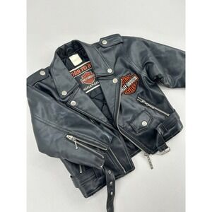 Harley-Davidson Kids 4T Black Faux Leather Biker Motorcycle Jacket Embroidered